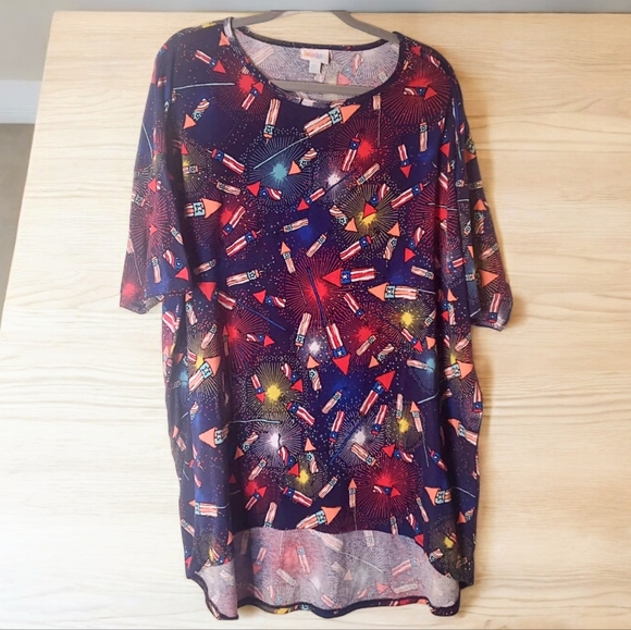 LuLaRoe Tops - LuLaRoe Irma Fourth of July Fireworks Red White and‎ Blue Tunic Size Medium